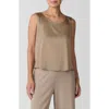 Eileen Fisher Ballet Neck Stretch Silk Tank In Biscuit