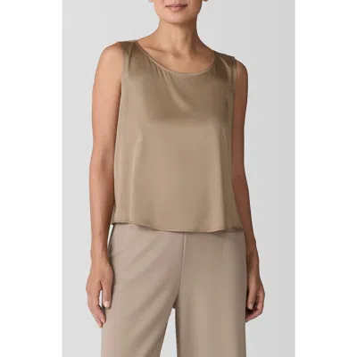 Eileen Fisher Ballet Neck Stretch Silk Tank In Biscuit
