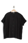 Eileen Fisher Band Collar Short Sleeve Organic Linen Button-up Shirt