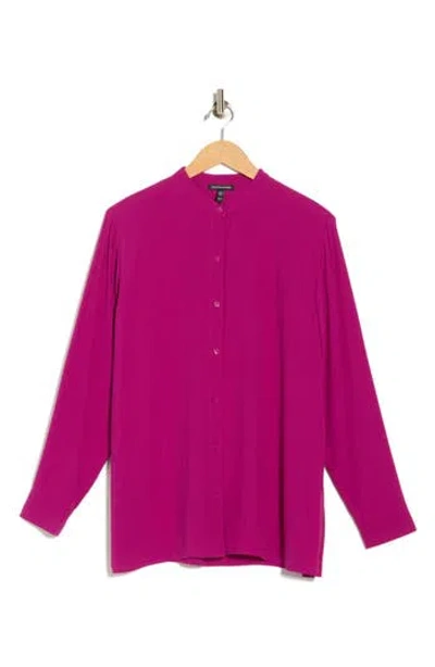EILEEN FISHER EILEEN FISHER BAND COLLAR SILK BUTTON-UP SHIRT