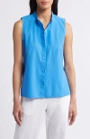 Eileen Fisher Band Collar Sleeveless Organic Cotton Shirt In Calypso