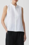 Eileen Fisher Classic Sleeveless Organic Linen Button-up Shirt In White