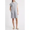 Eileen Fisher Band Collar Stripe Organic Linen Shirtdress