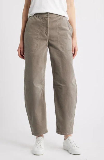 Eileen Fisher Barrel Leg Stretch Organic Cotton Ankle Pants In Gray