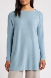 Eileen Fisher Bateau Long Sleeve Merino Wool Tunic Top In Frost