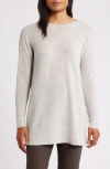 Eileen Fisher Bateau Long Sleeve Merino Wool Tunic Top In Sea Salt