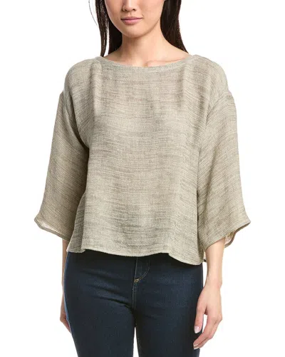 Eileen Fisher Bateau Neck Box Linen-blend Top In Gray