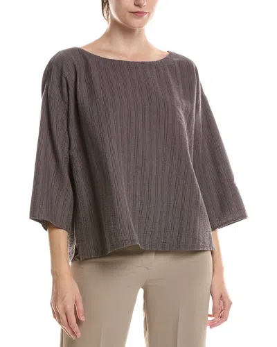Eileen Fisher Bateau Neck Boxy Top In Brown