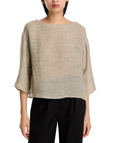 Eileen Fisher Bateau Neck Boxy Linen Blend Top In Natural