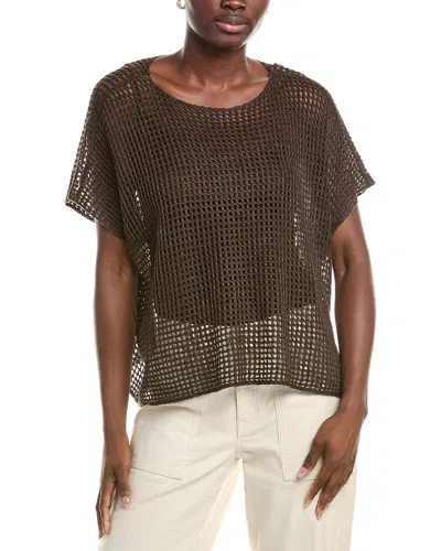 Eileen Fisher Bateau Neck Cap Sleeve Linen Sweater In Brown