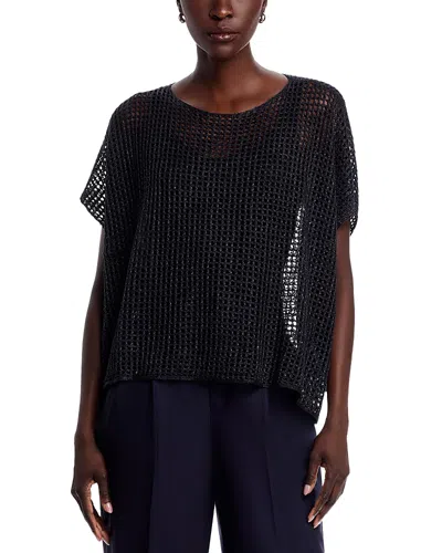 Eileen Fisher Bateau Neck Cap Sleeve Sweater In Black