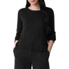 Eileen Fisher Bateau Neck Cotton Blend Sweater In Black