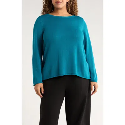 Eileen Fisher Bateau Neck Cotton Blend Sweater In Blue