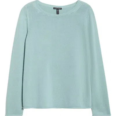 Eileen Fisher Bateau Neck Cotton Blend Sweater In Blue