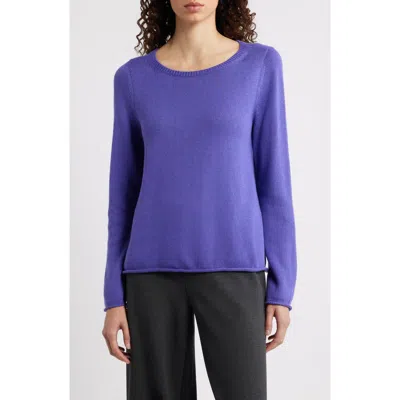 Eileen Fisher Bateau Neck Cotton Blend Sweater In Blue