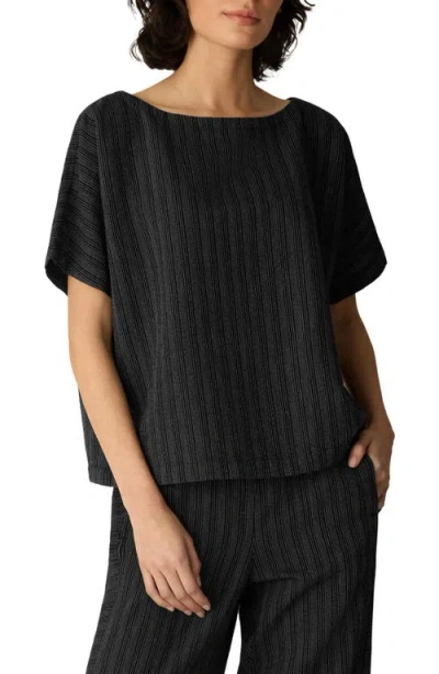 Eileen Fisher Bateau Neck Dolman Sleeve Striped Top In Black
