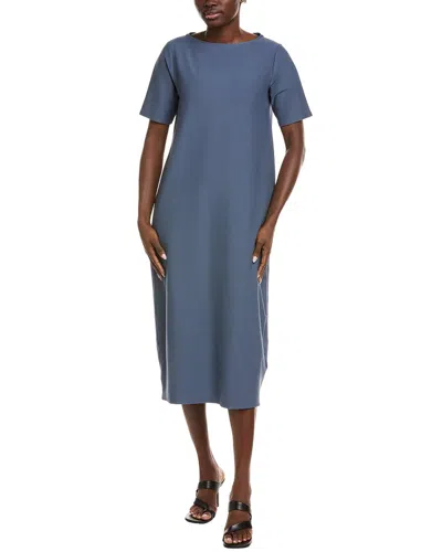 Eileen Fisher Bateau Neck Flare Dress In Blue