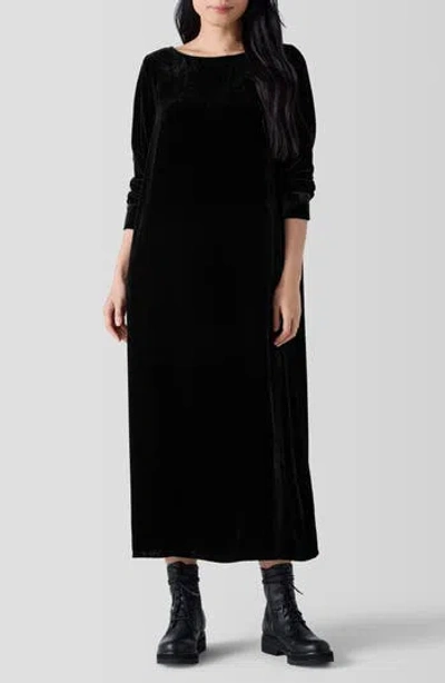 EILEEN FISHER EILEEN FISHER BATEAU NECK LONG SLEEVE VELVET MAXI DRESS