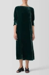 Eileen Fisher Bateau Neck Long Sleeve Velvet Maxi Dress In Green