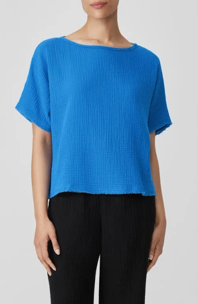 Eileen Fisher Bateau Neck Organic Cotton Top In Calypso