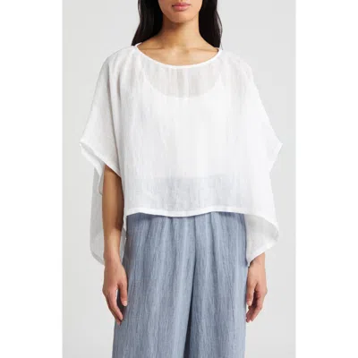 Eileen Fisher Bateau Neck Organic Linen Crop Poncho In White