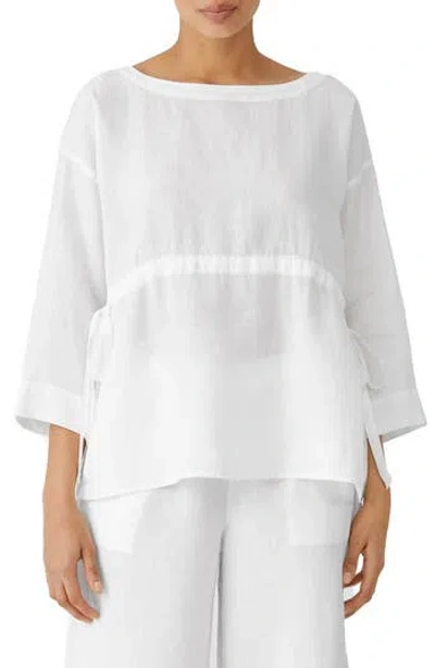 Eileen Fisher Bateau Neck Organic Linen Top In White
