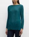 Eileen Fisher Bateau-neck Pleated Crinkled Georgette Tunic In Aegean