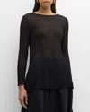 Eileen Fisher Bateau-neck Pleated Crinkled Georgette Tunic In Black