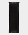 Eileen Fisher Bateau-neck Sheer Silk Georgette Midi Dress In Black