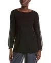 Eileen Fisher Bateau-neck Pleated Crinkled Georgette Tunic In Black