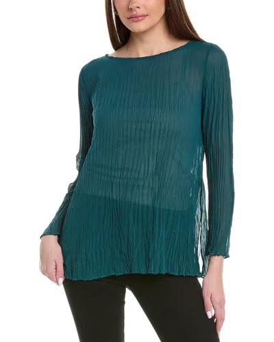 Eileen Fisher Bateau Neck Silk Blouse In Green