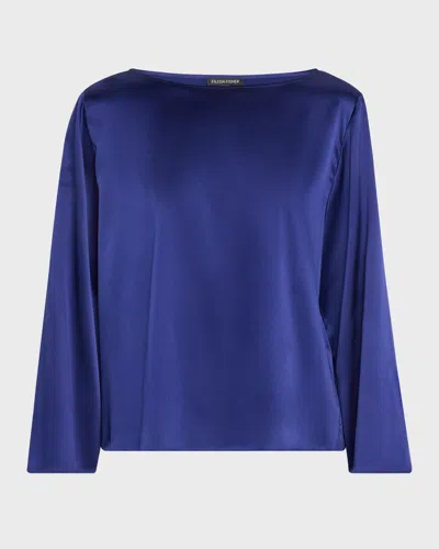Eileen Fisher Bateau-neck Silk Charmeuse Top In Infinity