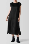 EILEEN FISHER EILEEN FISHER BATEAU NECK SILK SHIFT DRESS