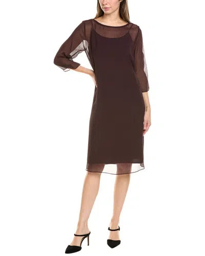 Eileen Fisher Bateau Neck Silk Shift Dress In Purple