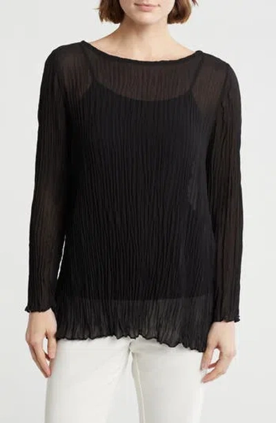 Eileen Fisher Bateau Neck Silk Tunic In Black