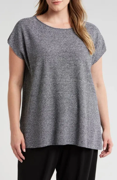 Eileen Fisher Bateau Neck Sleeveless Organic Linen & Organic Cotton Tunic Sweater In Black/ White