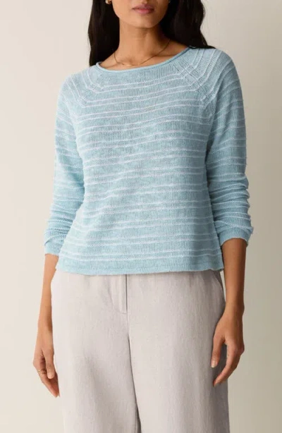 Eileen Fisher Bateau Neck Stripe Sweater In Blue