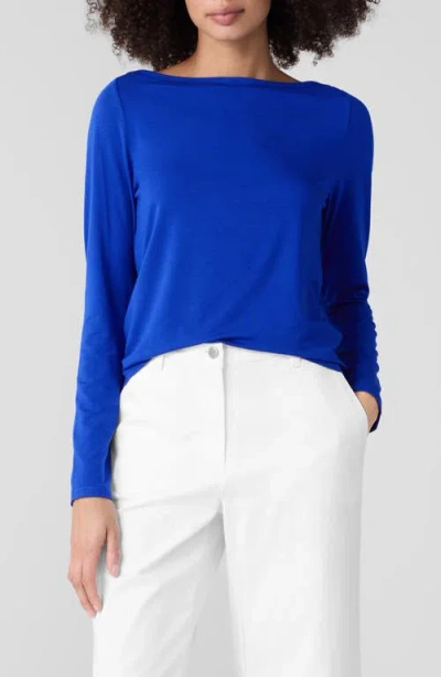 Eileen Fisher Bateau Neck Top In Lapis