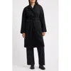Eileen Fisher Belted Stand Collar Wool Coat In Black