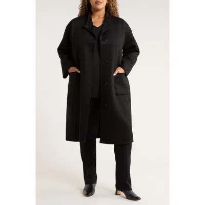 Eileen Fisher Belted Stand Collar Wool Coat In Black