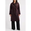 Eileen Fisher Belted Stand Collar Wool Coat In Brown