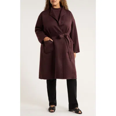 Eileen Fisher Belted Stand Collar Wool Coat In Brown
