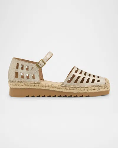 Eileen Fisher Bijou Metallic Cutout Mary Jane Espadrilles In Platinum