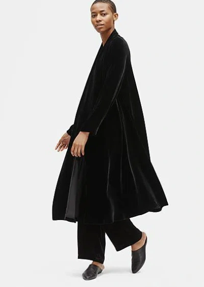 Pre-owned Eileen Fisher Black Velvet Shawl Collar Long Jacket Coat Xxs
