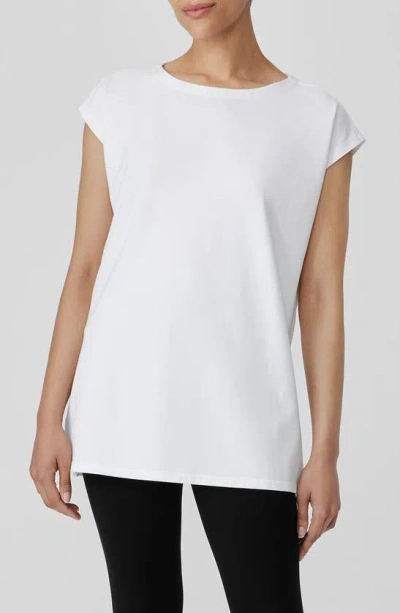 Eileen Fisher Boat Neck Cap Sleeve Boxy Top In White