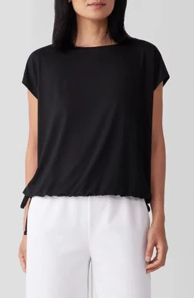 Eileen Fisher Boat Neck Drawstring Waist Top In Black