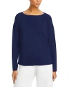 Eileen Fisher Boat Neck Long Sleeve Boxy Top In Midnight