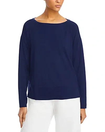 Eileen Fisher Boat Neck Long Sleeve Boxy Top In Midnight