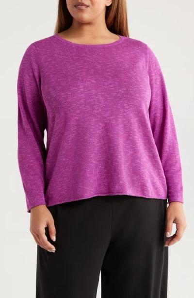 Eileen Fisher Boat Neck Organic Linen & Cotton Sweater In Purple