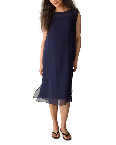 Eileen Fisher Boat Neck Silk Dress In Black